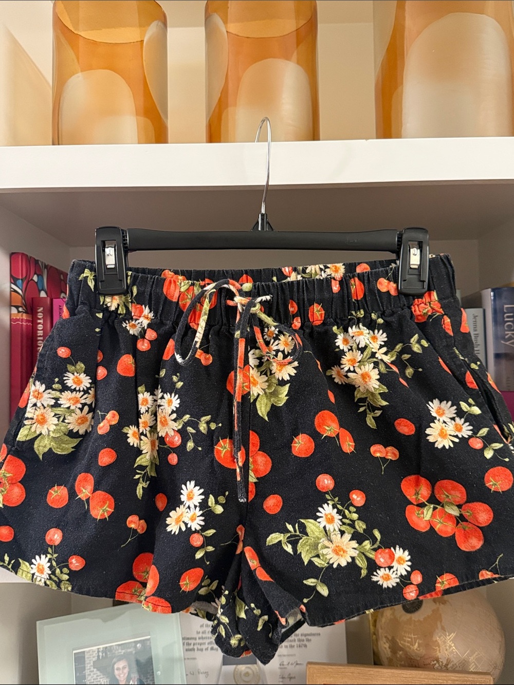Le Lis Black Floral & Cherry High-Waist Shorts